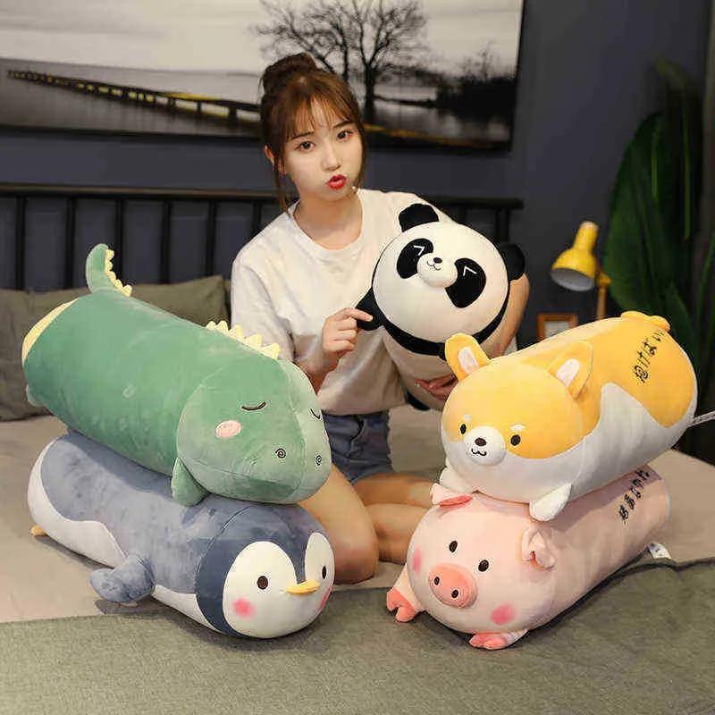 70100Cm Cartoon Cute Animals Peluche Cuscino Giocattolo Farcito Dinosauro Panda Maiale Shiba Inu Cane Pinguino Peluche Pop baby Bambini Lovelygift J220729