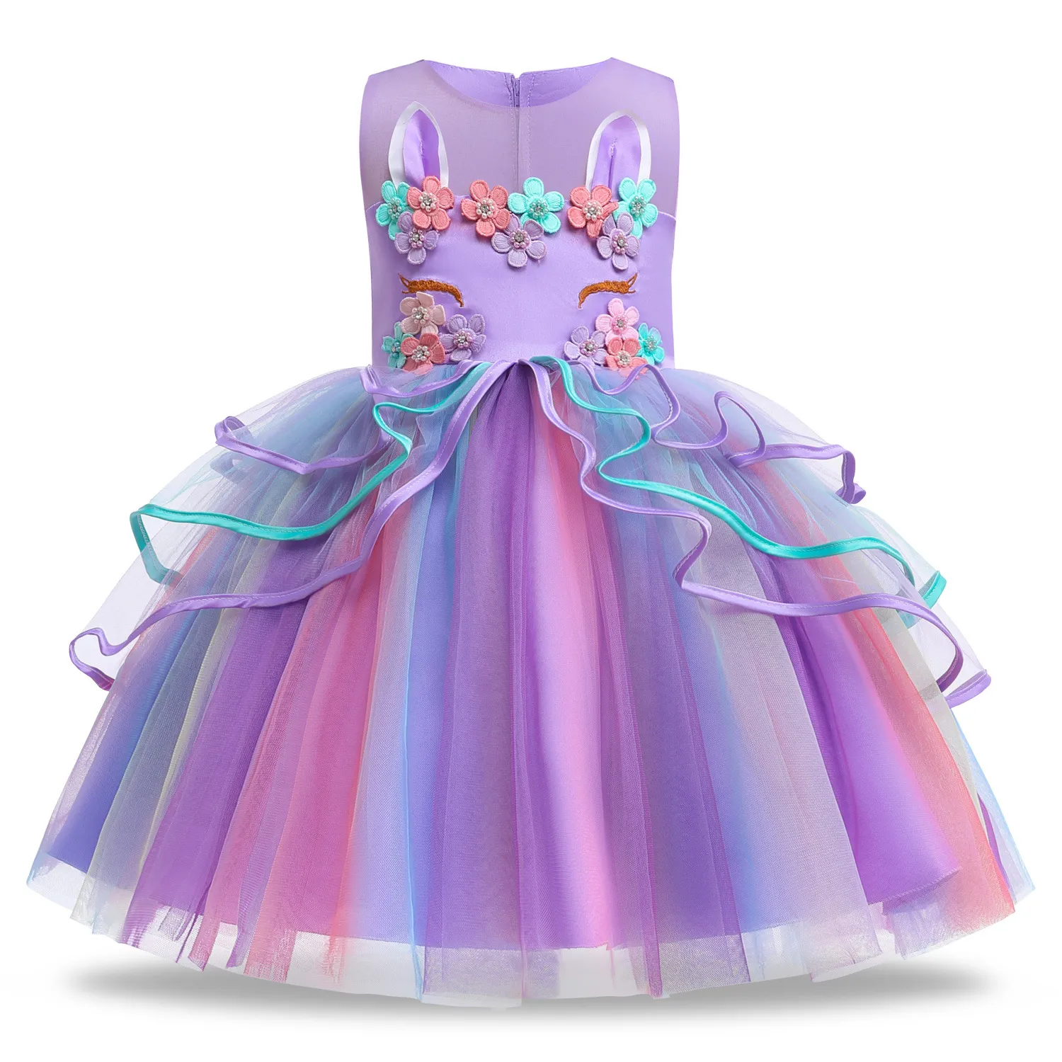 16037 Kids Girl Cartoon Unicorn Princess Dress Children Tutu Sleeveless Lace Party Casual Dresses