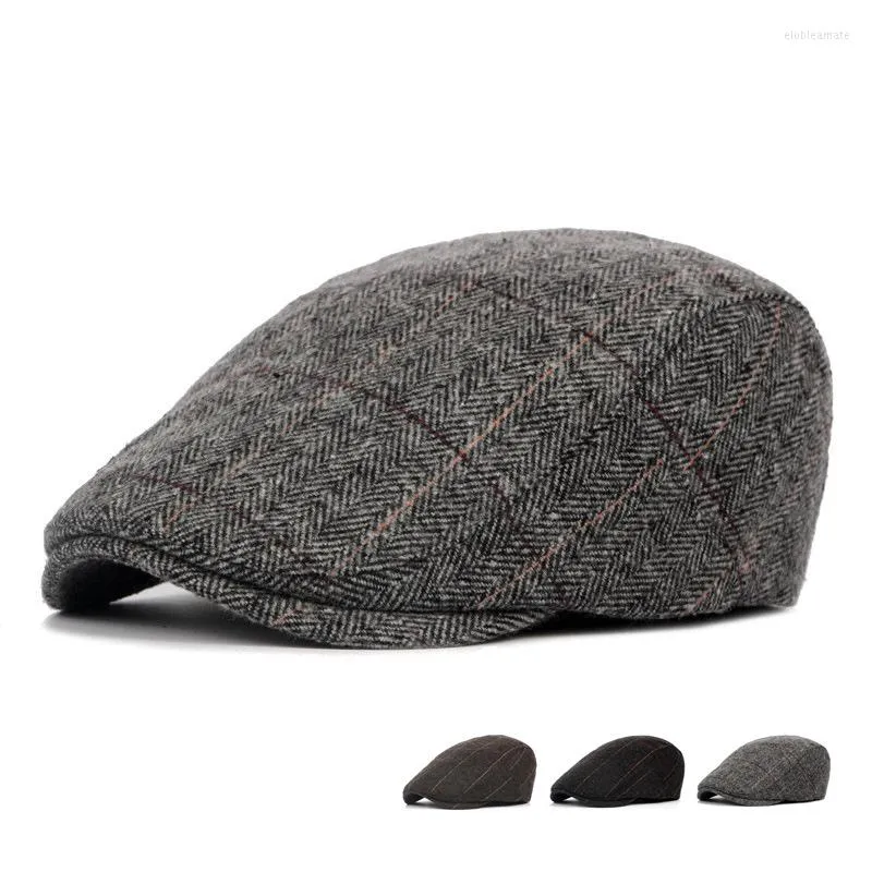 Bérets laine béret chapeau homme automne et hiver d'âge moyen personnes âgées angleterre vers l'avant ancien motif à chevrons casquette chaude