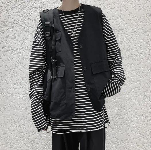 Mens Fashion Tooling Vest 2021 Men Streetwear Cargo Vest Hip Hop Sleeveless Jacket Gilet Militar y Multi-Pocket