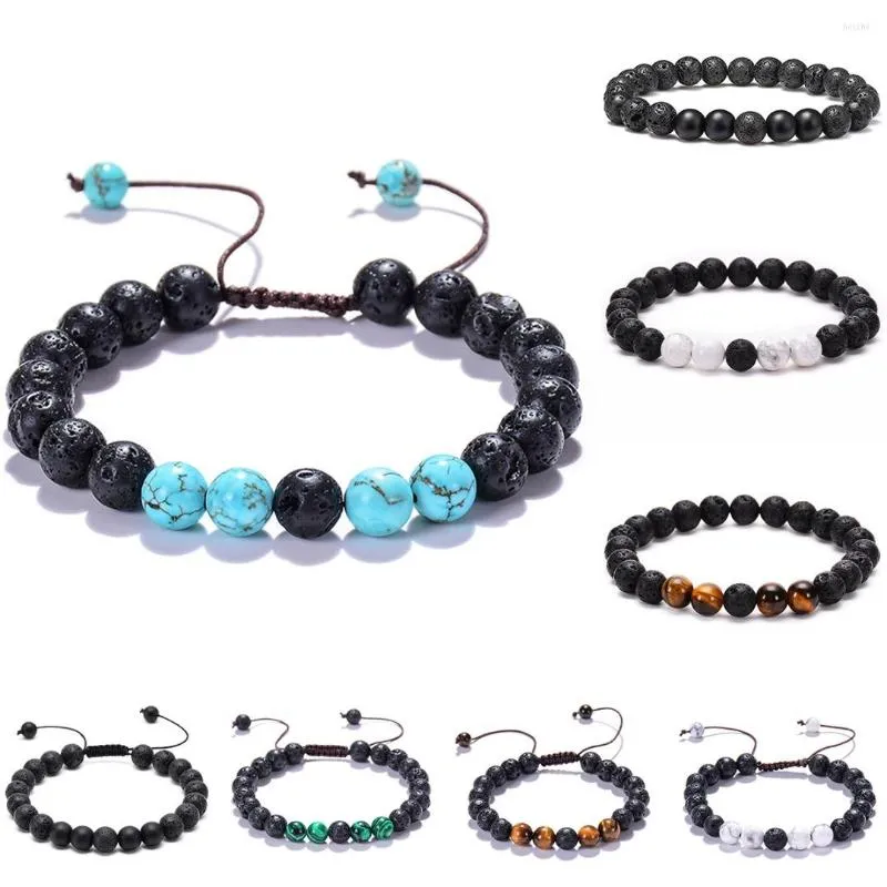 Streng unieke handgemaakte weefsel verstelbare touw armbanden lava kralen etherische oliën diffuser armband trendy natuursteen unisex