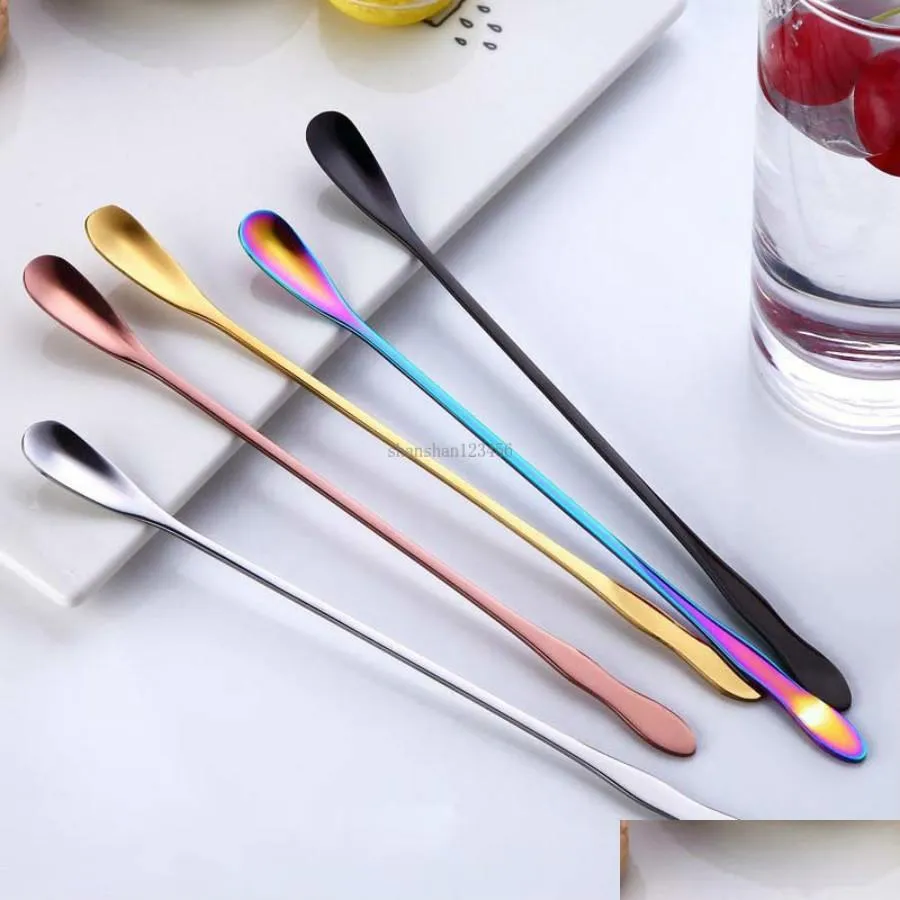 Coffee Scoops Stainless Steel Long Ladle Dessert Spoon Coffee Scoops Gold Rainbow Stirring Mug Ice Scoop Home Kitchen Dining Coffeew Dh9P2