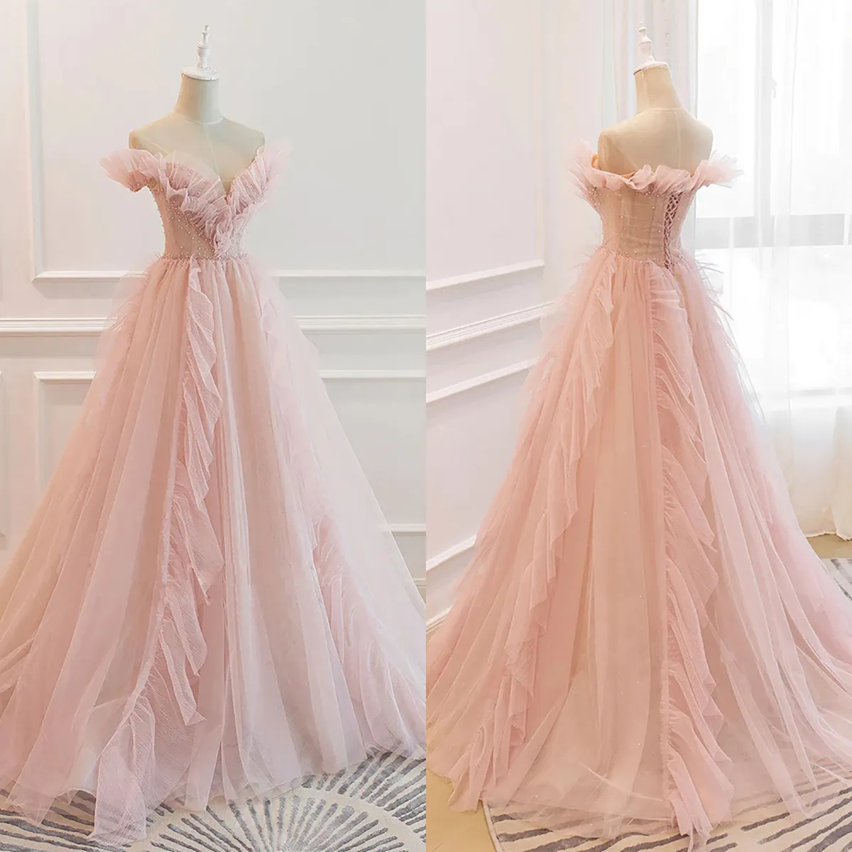 Sexy Prom Dresses A-line Sweetheart Design Organza Sleeveless Sequins Beaded Applicant Backless Lace Up Tulle Floor Length Custom Made Plus Size Robes