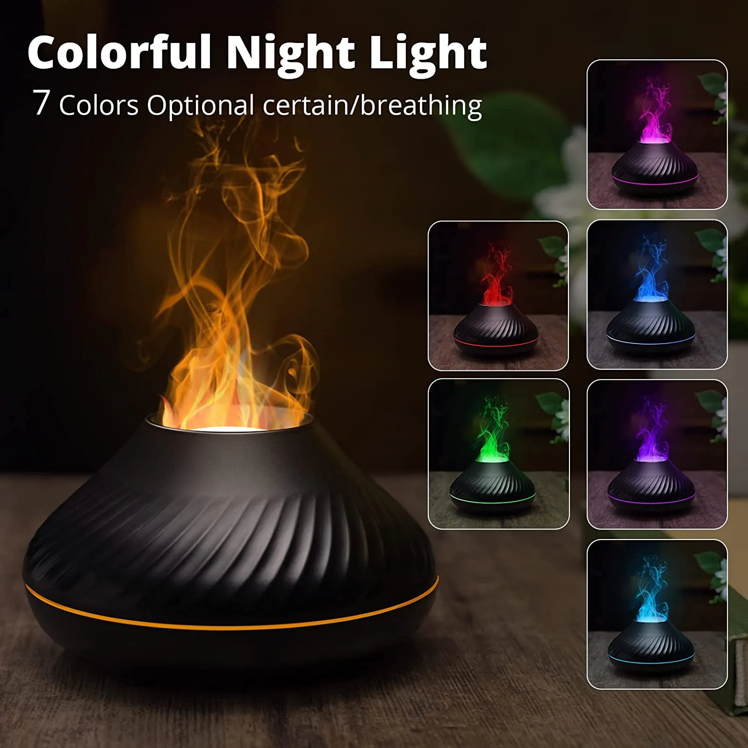 Essential Oil Diffuser with Flame Light, Ultrasonic Super Quiet Diffuser  for Aromatherapy Essential Oils Mist Humidifiers with 7 Flame Color,  Auto-Off