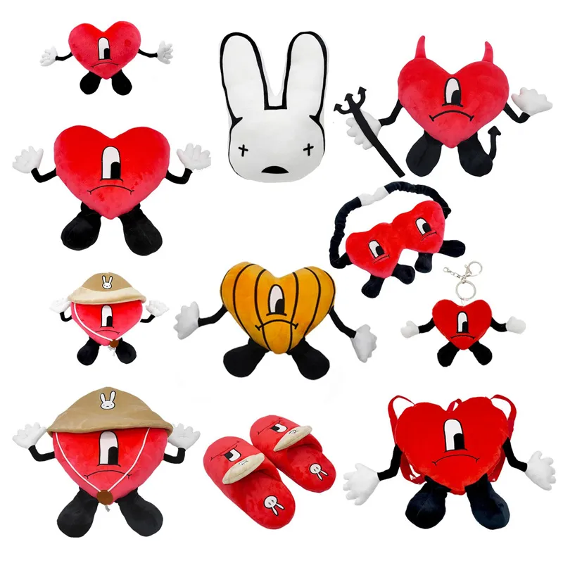 Valentine Day Bad Bunny Plush Toys Red Heart Pillow Stuffed Dolls Love Shaped Valentine Easter Party Home Decoration