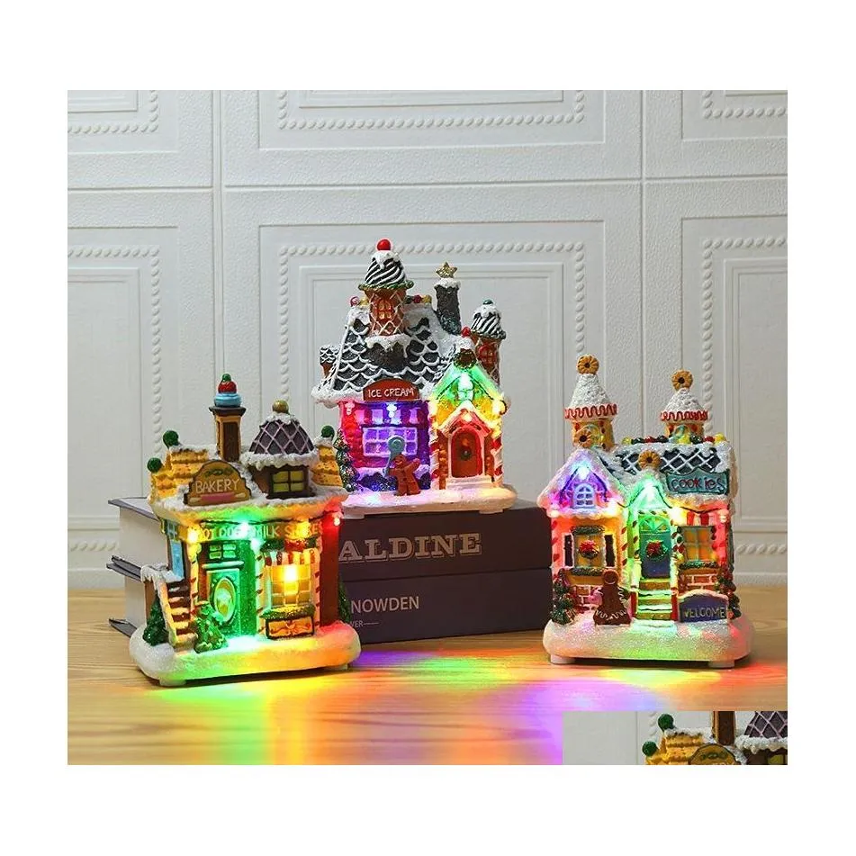 Décorations de Noël Décorations de Noël LED Colorf Light Lumineux Biscuit House Crème glacée Joyeux Ornement de Noël Cadeau Navidadc Dh6Hn