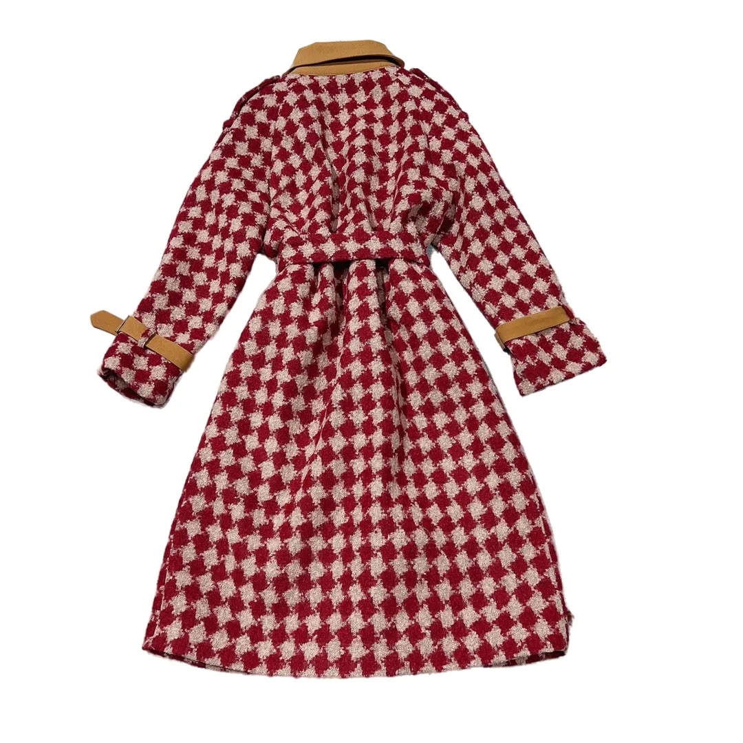 Nouveau pardessus de laine haut de gamme en automne et en hiver contraste de couleur Hepburn