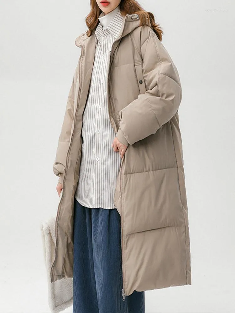 Trench feminina casacos de inverno feminino quente espesso para feminino Parkas Parkas Bolto de zíper sólido Botão de manga cheia de algodão comprido