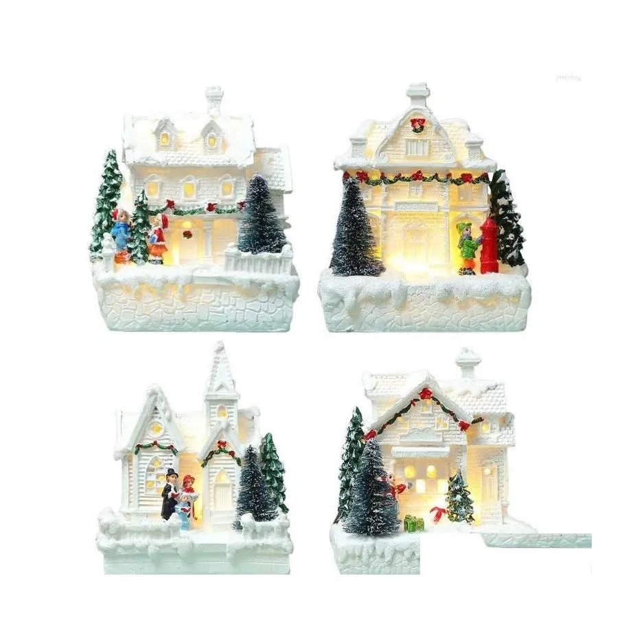 Noel Dekorasyonları Noel Dekorasyonları Uroan Beyaz Beyaz Muhteşem Ev Binası Tatil Reçine Noel Ağaç Süs Hediye Yıl DH9ZF