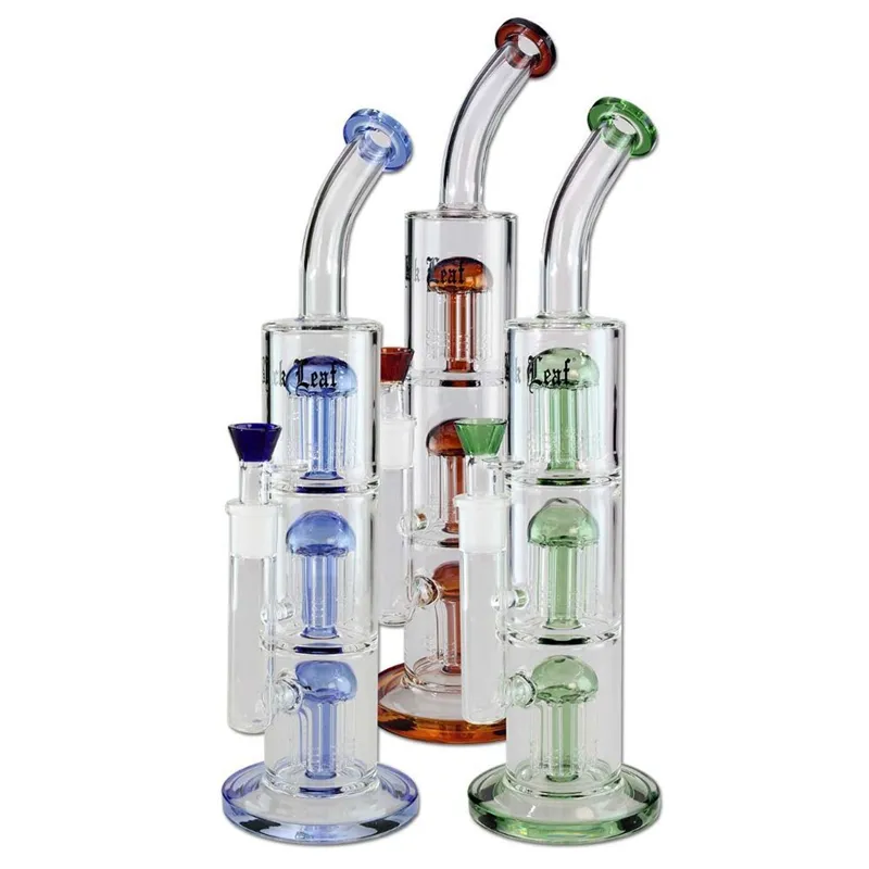 16 Inch Green Glass Bong Hookahs with Triple Arm Tree Perc Water Recycler Dab Rig Smoking Pipes