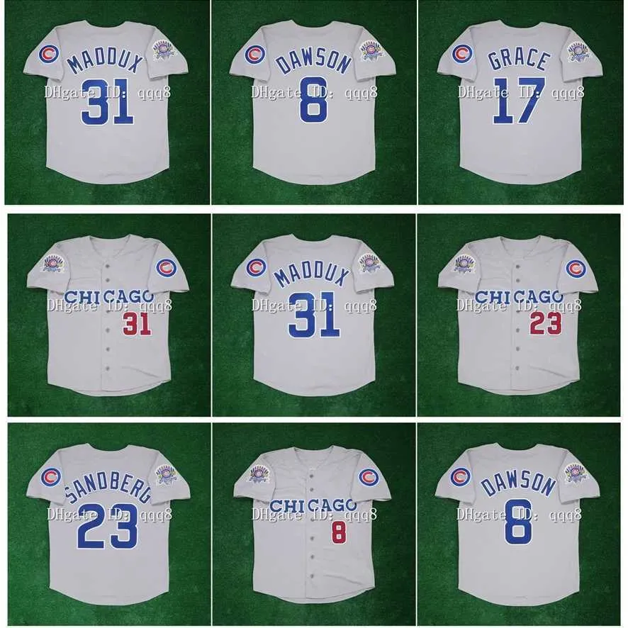 대학 야구 착용 빈티지 야구 유니폼 Greg 31 Maddux 23 Ryne Sandberg 8 Andre Dawson 17 Mark Grace 1990 All Star Patch Grey Jersey