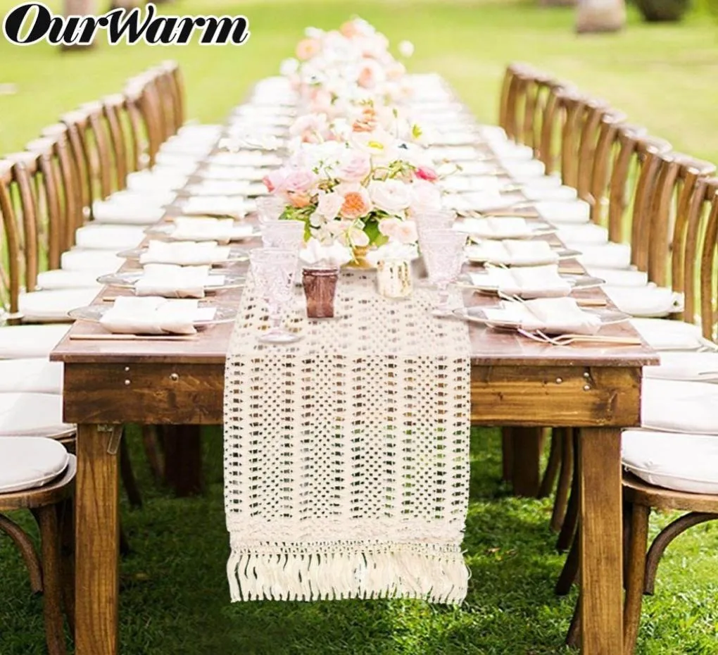 Ourwarm Hollow Out Macrame Table Runner Boho Wedding Decoration 30x274cm Morocco Nordic Style Boho Table Runner with Tassels Y2004