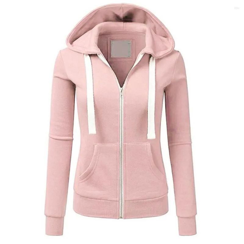 Women's Polos NONE Women Clothing Autumn Jacket Regular Fashion Polyester Coat Full Solid Zipper Pockets Standard Sport Jackets