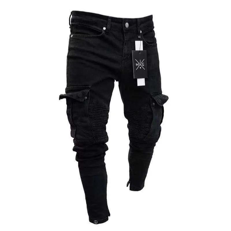 Herren Jeans kleines Loch, die solide neue Mode gewaschene europäische und amerikanische Wind Casual Style Hosen geschleudert haben