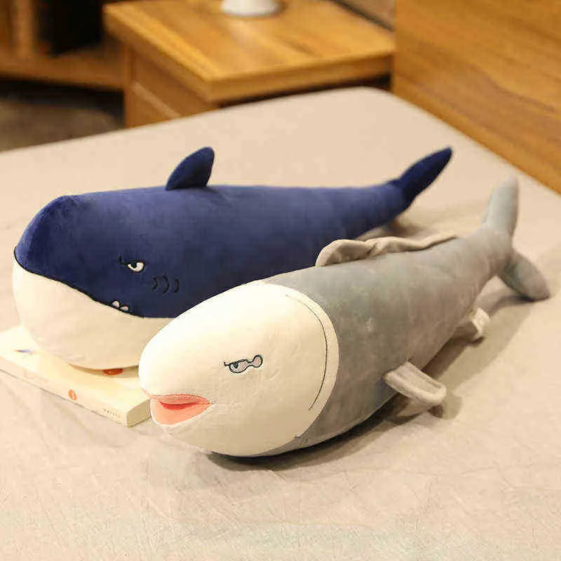 Soft Stuffed Underwater Animal Salted Fish Pillow Blue Whale Cuddle Queen Room Bed Decoration Baby Girl Gift Big Pillow doll J220729