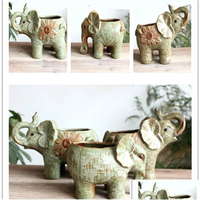 Vases Nouvel Éléphant En Céramique Animal Pot De Fleur Exquis Rétro Plantes Succentes Plante En Pot Accueil Bureau Décor 15 5Fm Ww Drop Delivery G Dh5Ct