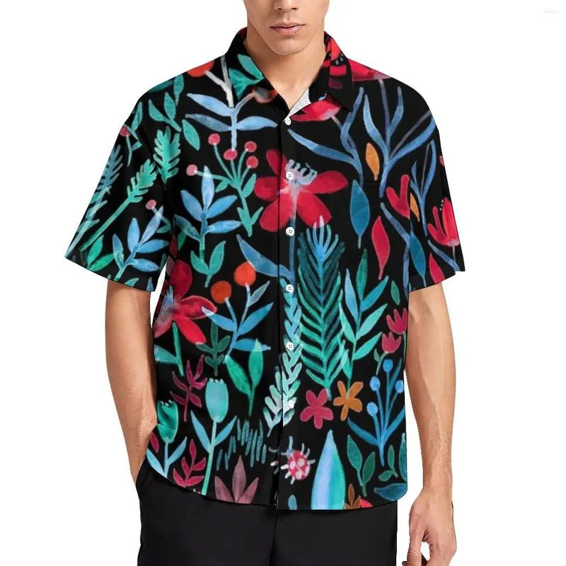 Chemises décontractées pour hommes Imprimé floral tropical Chemise hawaïenne Fleurs rouges Mens Streetwear Blouses Summer Short Sleeve