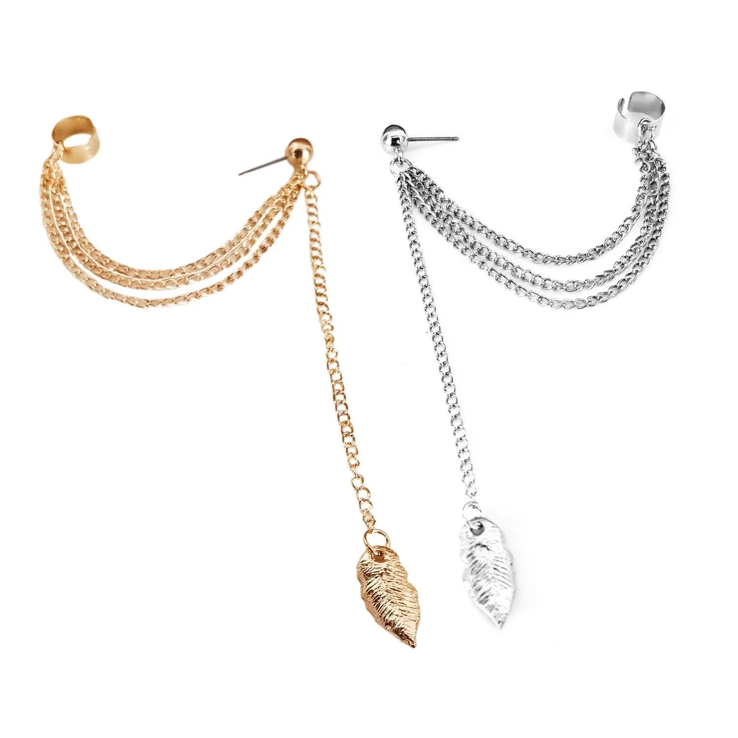 Charme Frauen Mädchen Charme Stilvolle Punk Rock Blatt Kette Quaste Baumeln Ohr Manschette Wrap Ohrring Sterling Und Golden Schmuck Tropfen Deli Dhgarden Dhed2