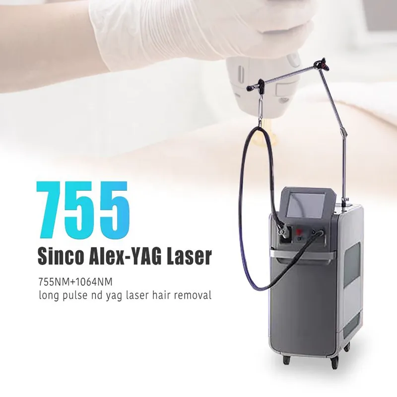 Alexandrite Laser 755nm 1064nm Pulso de comprimento e dispositivo de remo￧￣o de cabelo YAG Rejuvenescimento da pele