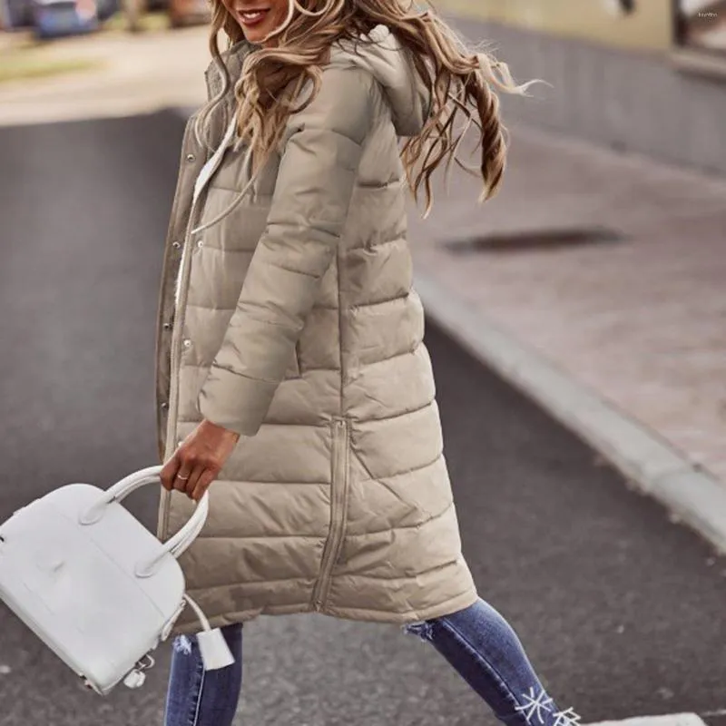 Women's Down Winter Long Parkas Coat With Hood Sleeve Warm Pockets Quilted Jacket Outdoor