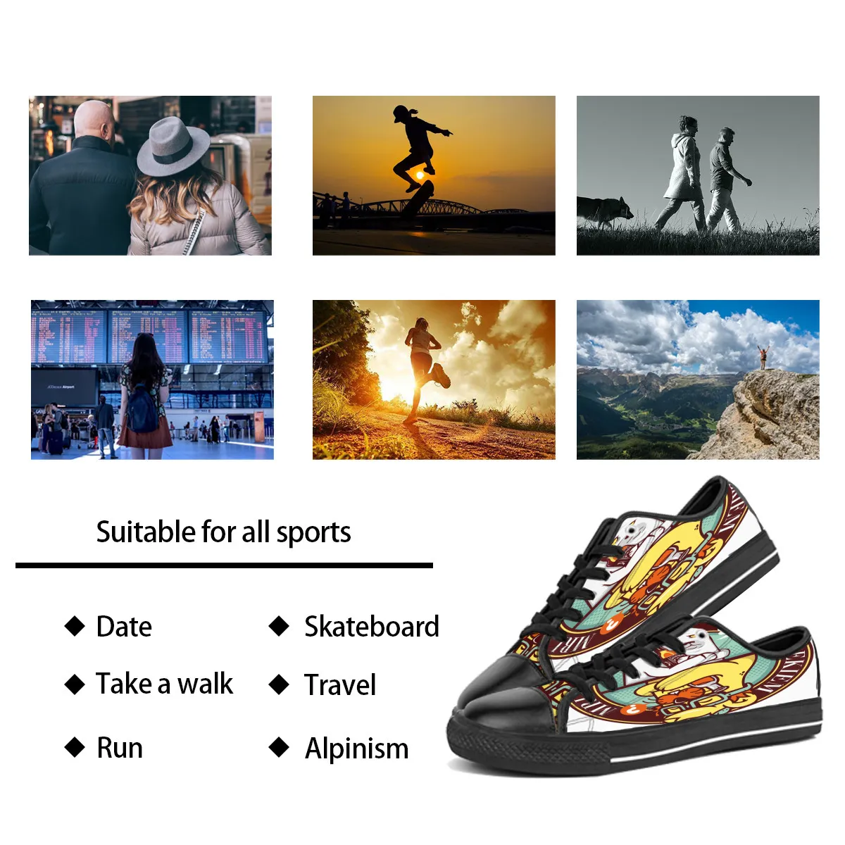 Aangepaste schoenen klassiek canvas low gesneden skateboard casual drievoudige zwarte acceptatie aanpassing UV printen lage heren dames sport sneakers ademende kleur 789