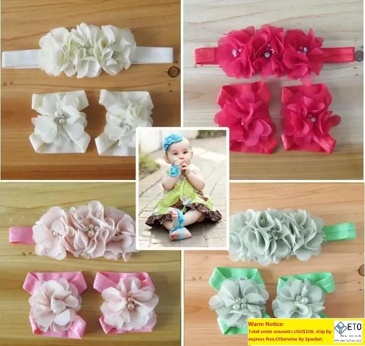 HOT Colorful Foot Flower Barefoot Sandals Headband Set for Baby Infants Girls FS026