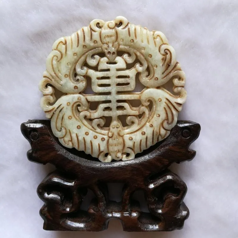 Hänge halsband vackra och söta gamla hand-snidade jade kinesiska fladdermus skulptur runda