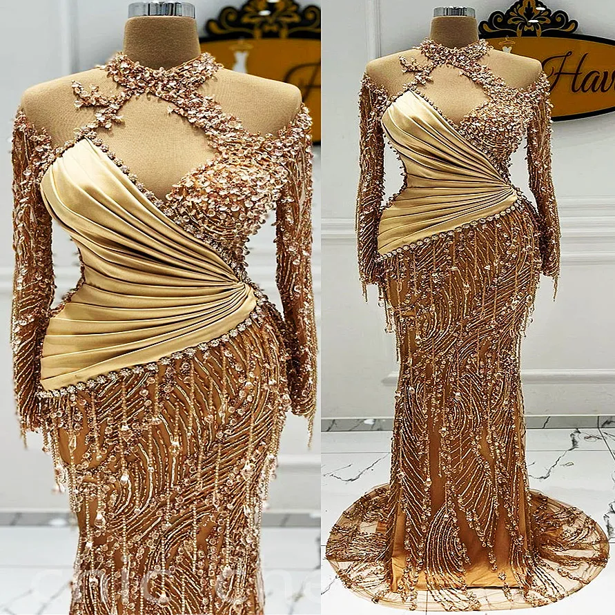 Arabe aso ebi or sirène robes de bal de bal cristales perlées sexy soirée de fête formelle deuxième réception d'anniversaire de fiançailles robes de fiançailles zj875 407