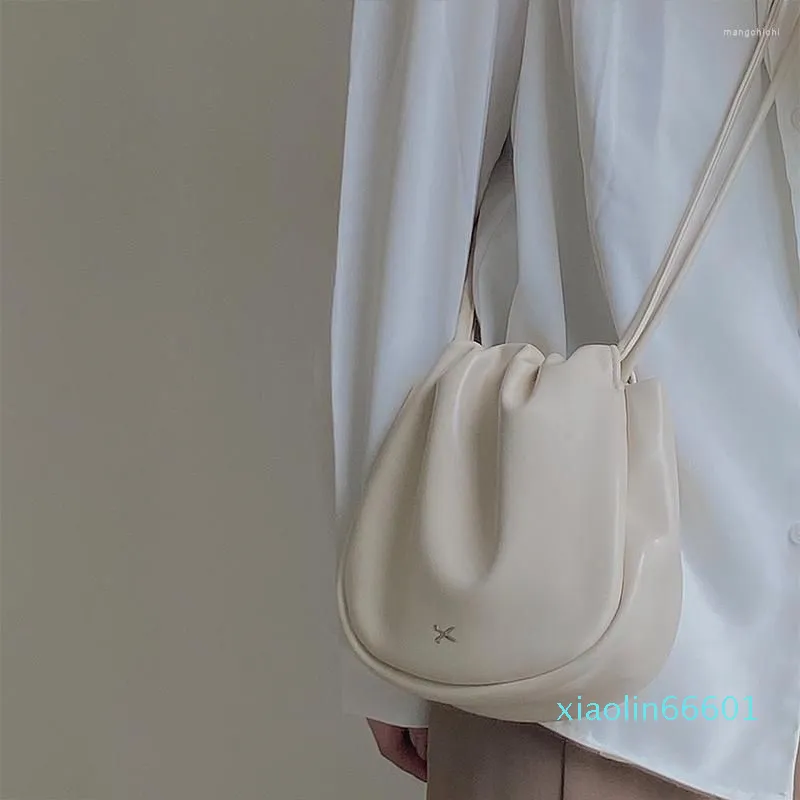 Evening Bags Simple Design Women's Shoulder Bag With Pleated Opening Cute Beige Crossbo For Ladies Solid Color Females Purse Handbags