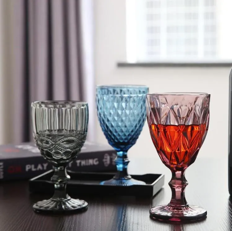 Wholesale 240ml 4colors European style embossed stained glass wine lamp thick goblets SN5040