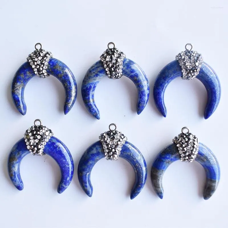 Hanger kettingen 2022 mode hoogwaardige natuurlijke lapis lazuli os hoorn vorm hangers voor sieraden maken 6 stks/kavel groothandel