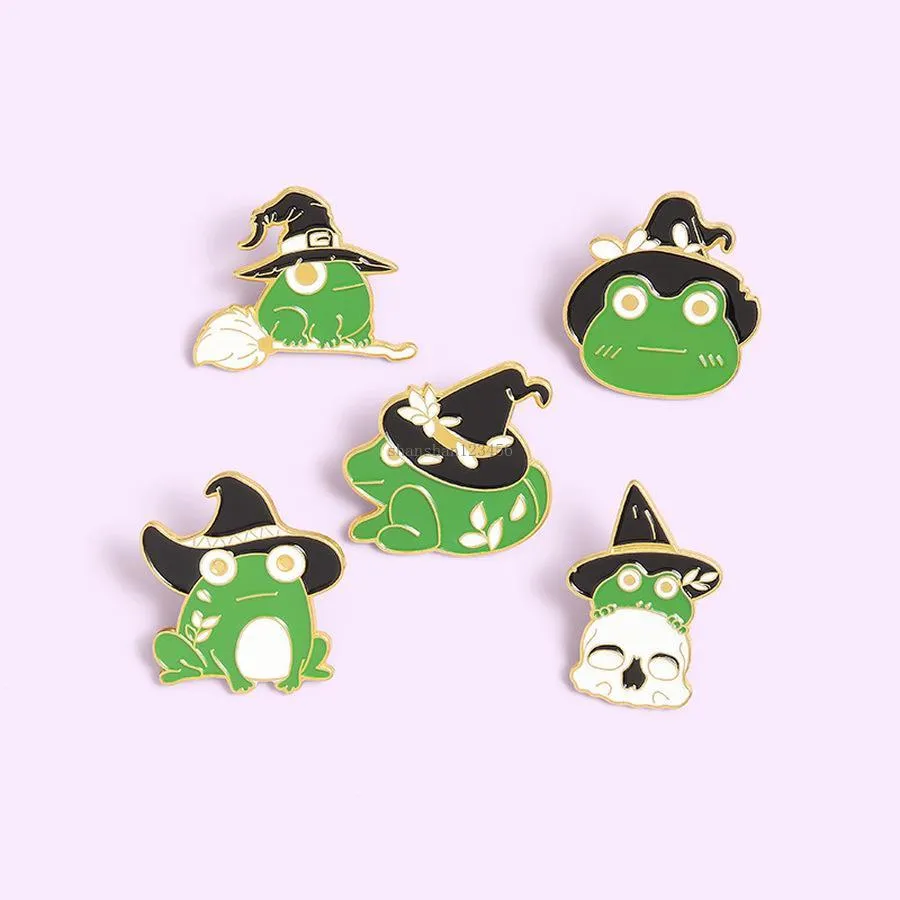 Pins Brooches Green Enamel Frog With Hat Brooches Pins Cute Animal Brooch Lapel Pin Badge For Women Kids Fashion Jewelry Drop Delive Dhkab