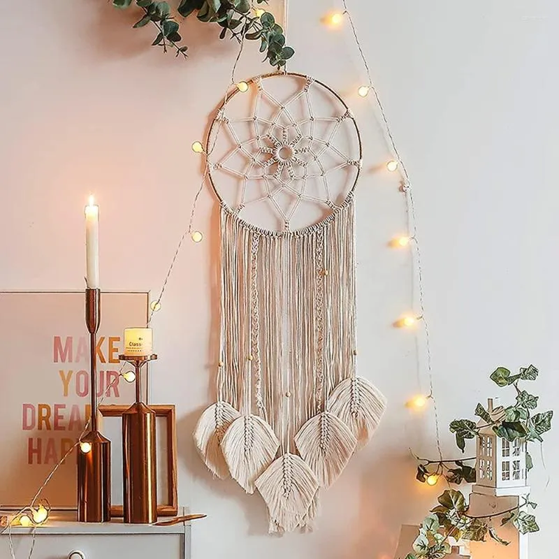 Tapissries Leaf Macrame Dream Catcher Boho Wall Hanging Woven Tapestry Bohemian Decor Room Decoration Farmhouse Dorm