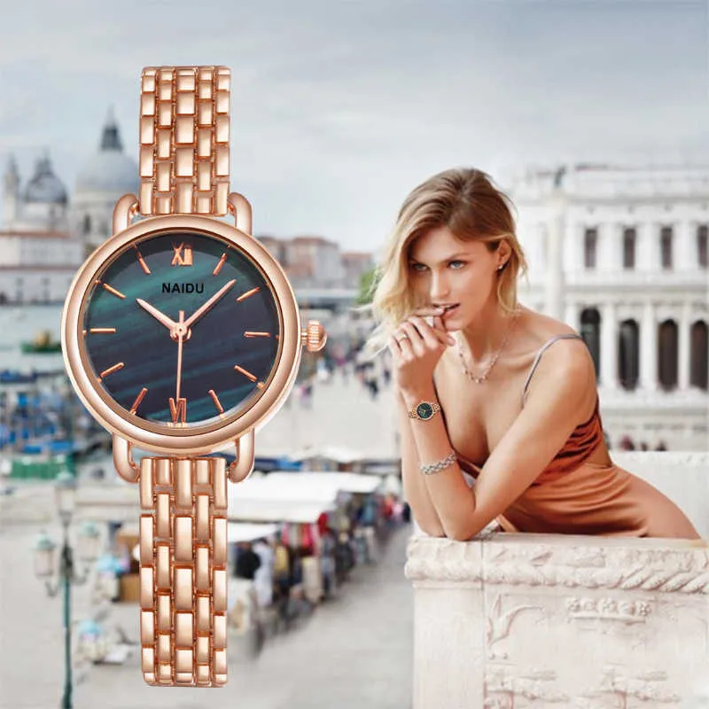 Kadınlar Yeni Naidu Gül Altın Gümüş Ladies Bilezik İzle Kuvars Elbise Holwatch Feminino Reloj Mujer Kol Saati