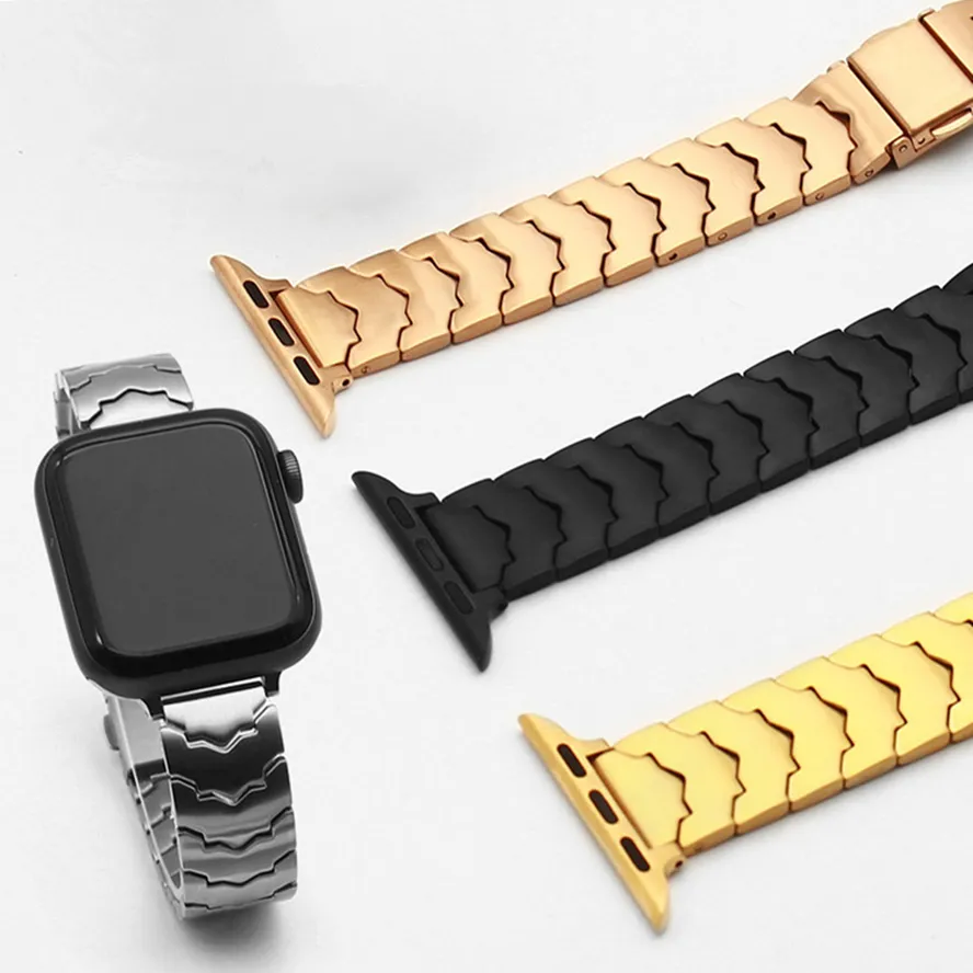 Smart Straps Batman Bead Shape Link Bracelet Stainless Steel Watchband Straps Band Fold Clasp for Apple Watch Series 3 4 5 6 7 8 SE Ultra 41 45 49mm