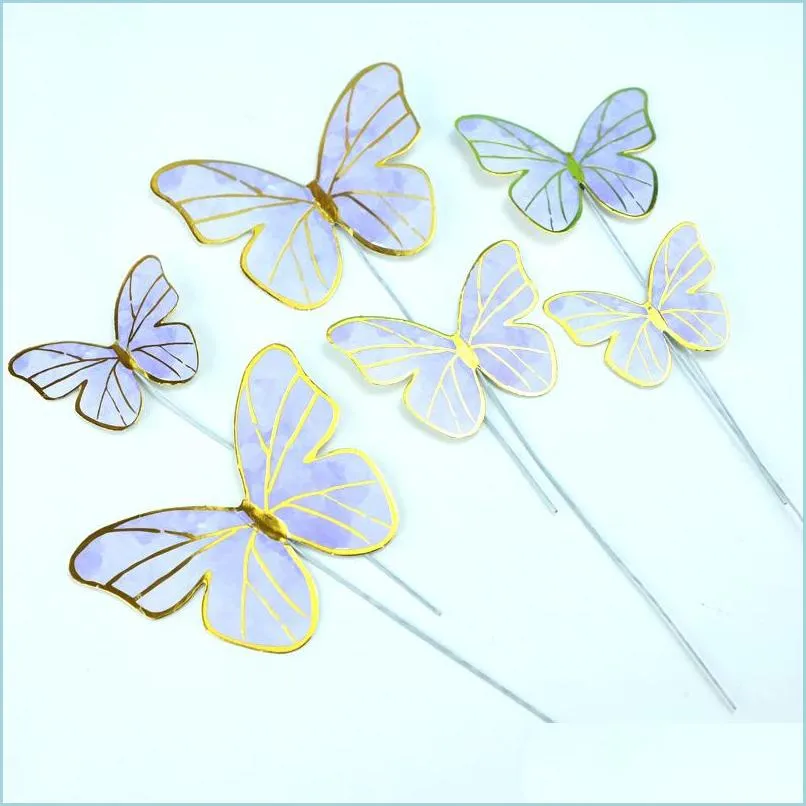 Outros eventos de festa de eventos Beleza roxa Butterfly Decor Decor Evening Wedding Decorate Baking Bolo Douding Plug in Unit 0 DHHKD