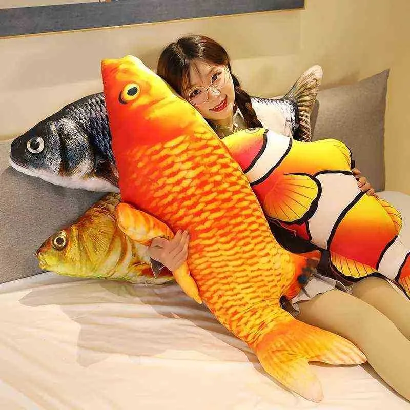 30120Cm 3D Simulation Gold Fish Plush Toys Stuffed Soft Animal Carp Plush Cushion Creative Sofa Cushion Gift ldren Toys J220729