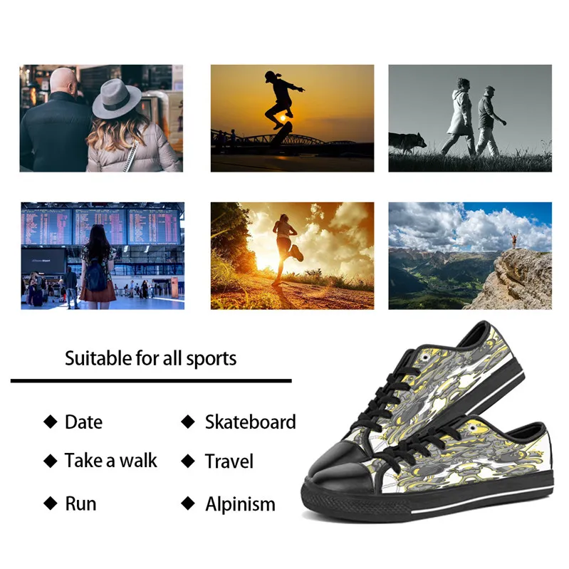 Männer Frauen DIY Custom Shoes Low Top Canvas Skateboard -Sneaker Triple Black Customization UV -Druck Sport Sneaker KELE354