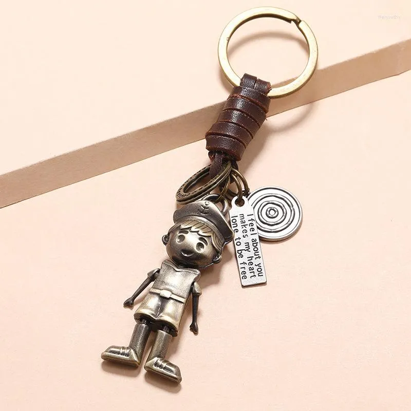 Keychains Vintage Style Bronze Movable Boy Sailor Charm Car Keychain Key Ring Pendant Keyring Accessories Chain Gifts Fashion Jewelry