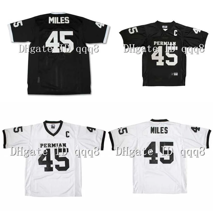 American College Football Wear Top Quality 1 # 45 Boobie Miles Permian Panther Jersey All Stitched Friday Night Lights Film Maillots Maillots de football Noir Blanc