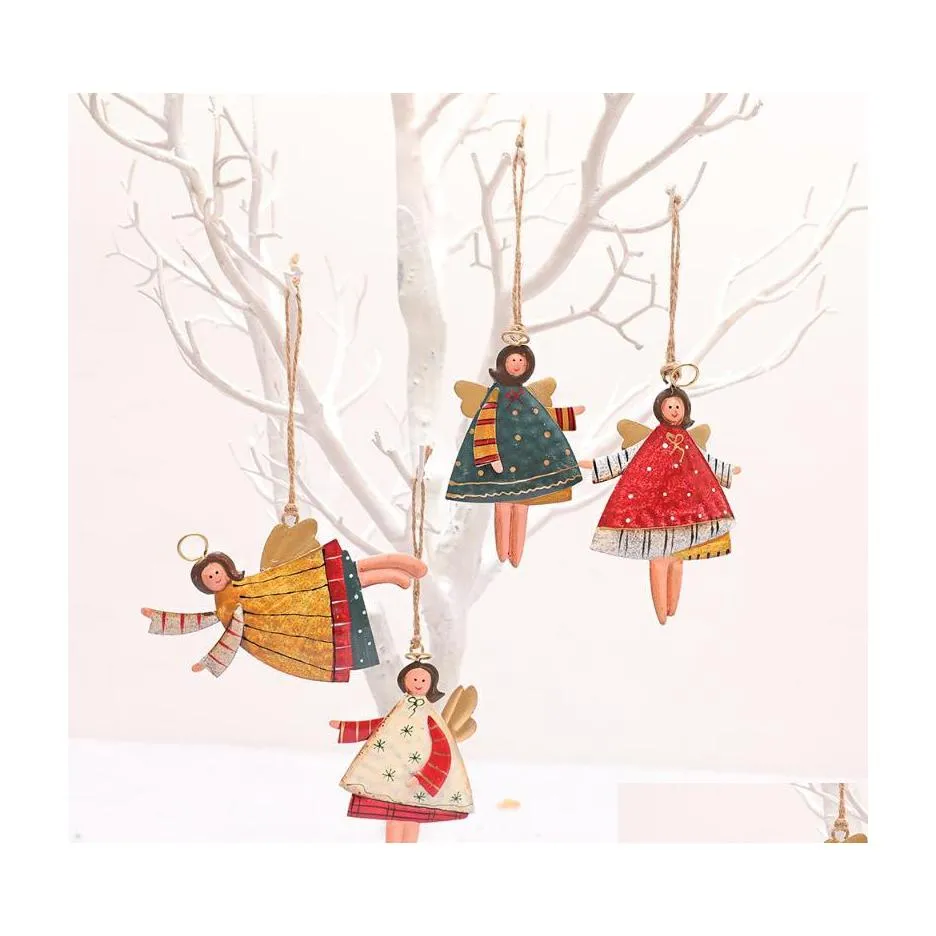 Dekoracje świąteczne Dekoracje świąteczne Dekoracja kutego żelaza w zawieszce retro ręcznie malowane pomalowane anioła wisiorka