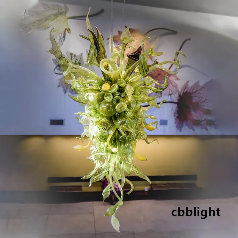 手作りの吹きガラスのシャンデリアランプ緑色の植物形状24x48インチホウケイ酸マラノスタイルガラスシャンデリア廊下階段天井照明LR1393