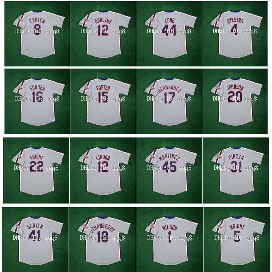 Üniversite Beyzbol 1986 Retro Keith Hernandez Jersey Gary Carter 15 George Foster David Cone 12 Ron Darling 4 Dykstra Dwight Gooden Howard Johnson Ray Knight