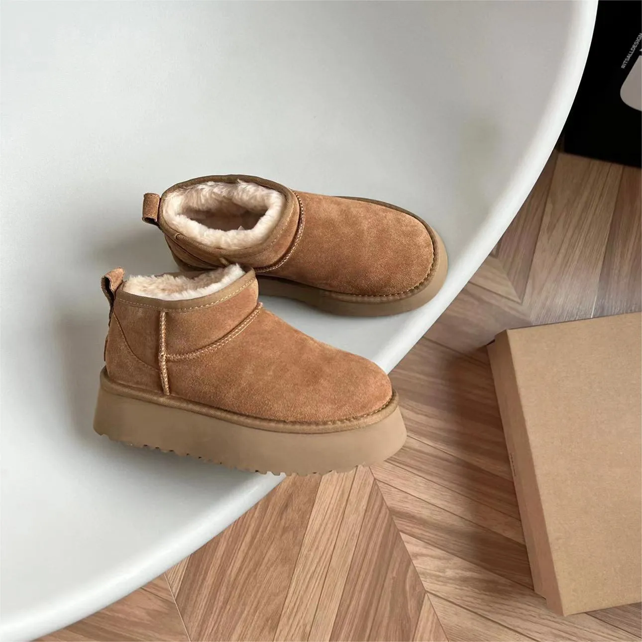 Çizmeler Klasik Ultra Mini Platform Kadın Çizme Avustralya Kış Kar Sıcak Çizmeler Mat Kürk Süet Tasarımcı Ayak Bileği Patik Boyut 35-42
