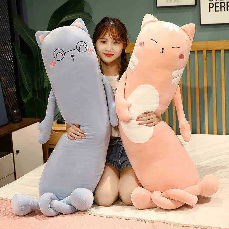 100120150cm Cartoon Long Cat Sleeping Pillow Cushion Vacker katt med benen Cuddle Filled For Kids Girls Birthday Present J220729