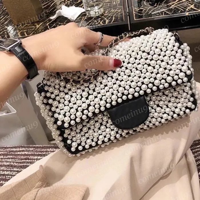 Beperkte ontwerper Pearl Lambskskin Schouderkettingzakken 20 cm dames mode Crossbody flap tas tas siier hardware echte lederen dames handtassen met doos 10a graad