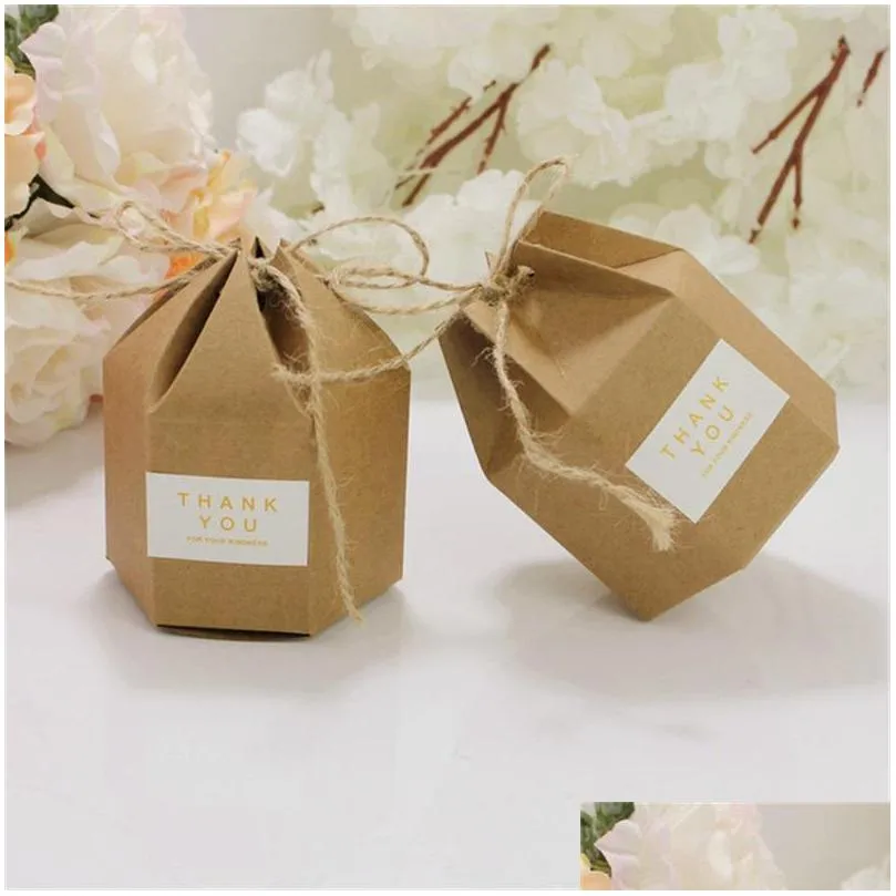 Enrole de presentes Novo criativo Kraft Paper Candy Gift Wrap Boxes Lantern Hex￡gono Favores de casamento Bolsas de chocolate embalagem 20211224 DHX7P