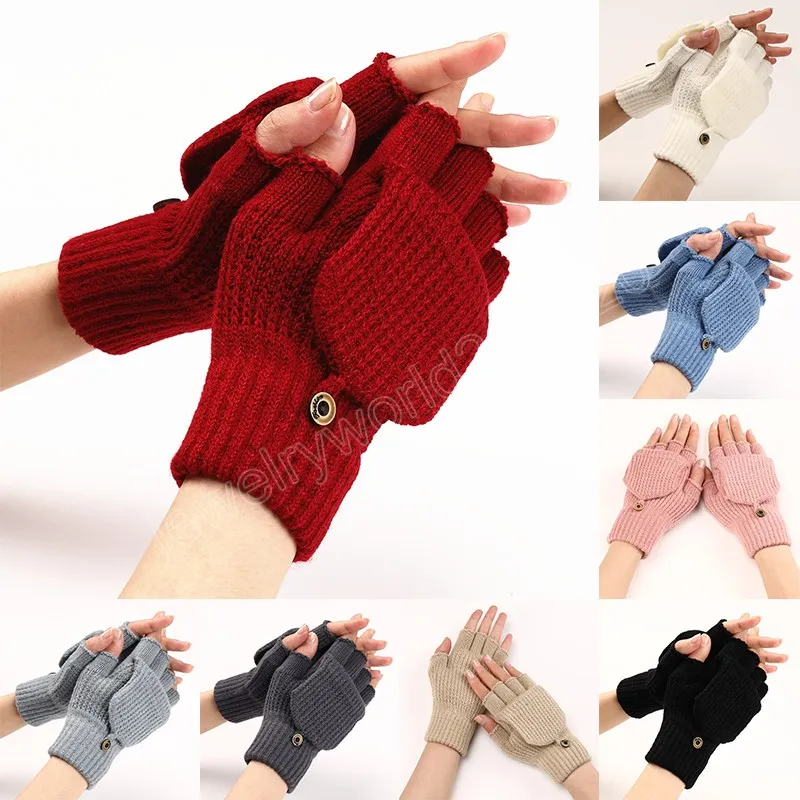 Gants à rabat tricotés sans doigts unisexe, gants chauds d'hiver pour écran tactile, pour hommes et femmes, mitaines à doigts exposés