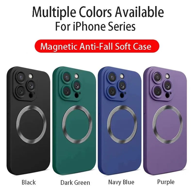 Capa Magsafe para Celular Magsafe Silicone Macio Capa Magnética para Carregador Sem Fio para iPhone 14 13 12 11 Pro Max 8 7 Plus Proteção de Câmera