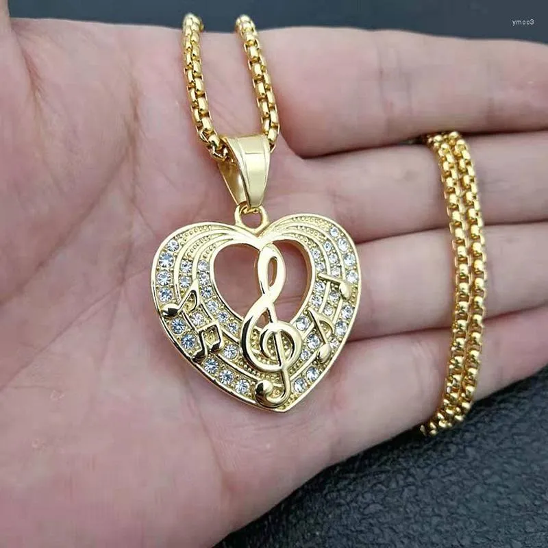 Colares pendentes charme de moda de hip hop gelado fora de aço inoxidável cristal cardíaco notação pingentes homens mulheres colar jóias presentes para